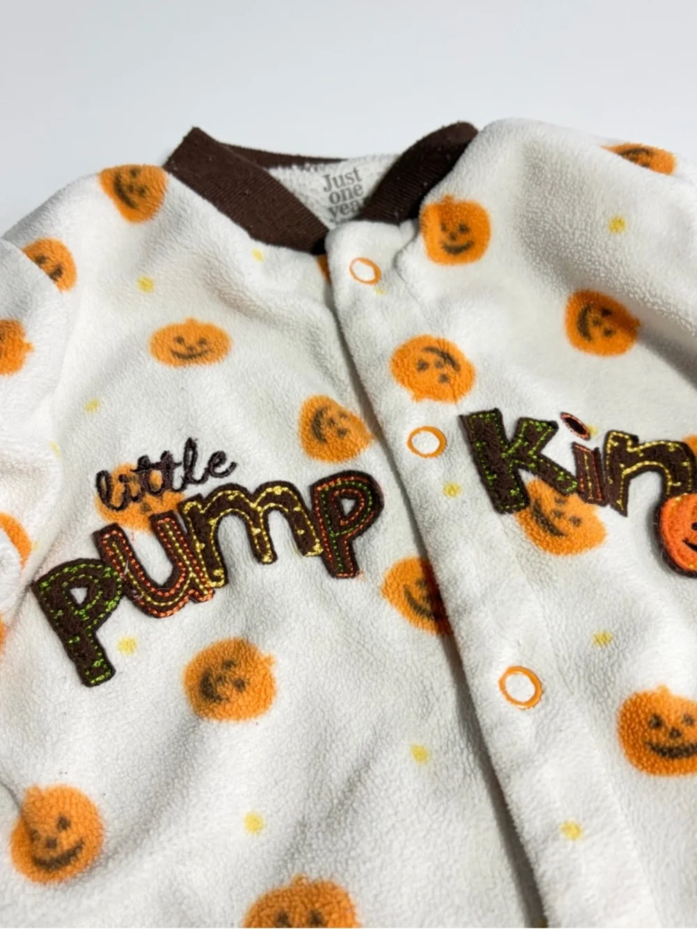 Bundle of Carter’s Baby Footie Pajamas Size 9 Months Fall Pumpkin Dino Stripes - Picture 12 of 15